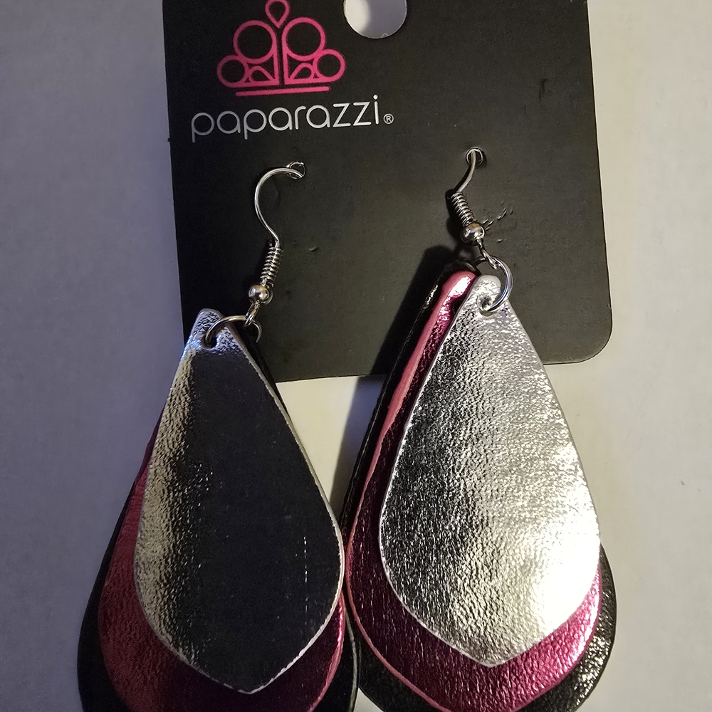 paparazzi Pink and Silver Layered Teardrop Earrings